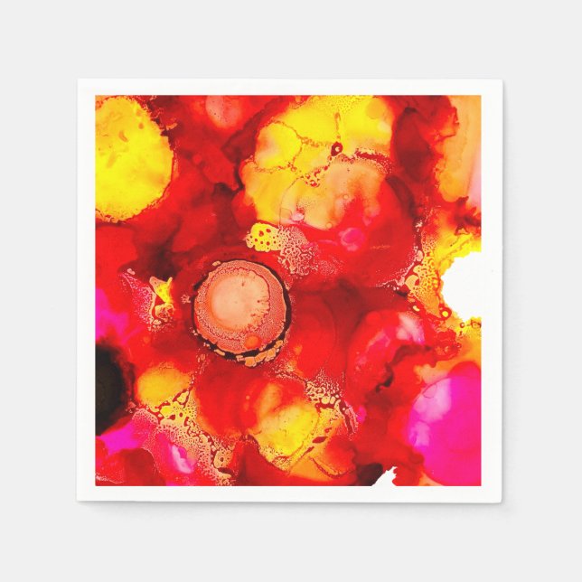 Abstract ink art yellow red and pink napkins (Front)