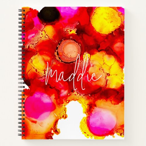 Abstract ink art yellow red and pink notebook