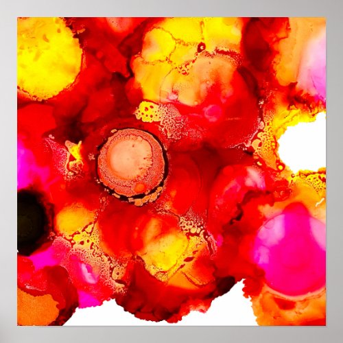 Abstract ink art yellow red and pink poster