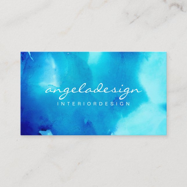 Abstract Ink Blue Ocean Sea Ombre Business Card (Front)