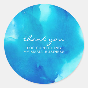 Abstract Ink Blue Ocean Sea Thank you Classic Round Sticker