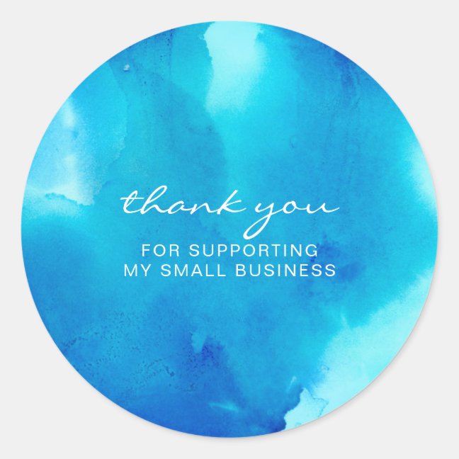 Abstract Ink Blue Ocean Sea Thank you Classic Round Sticker