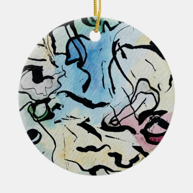 Abstract Ink Ceramic Ornament (Front)
