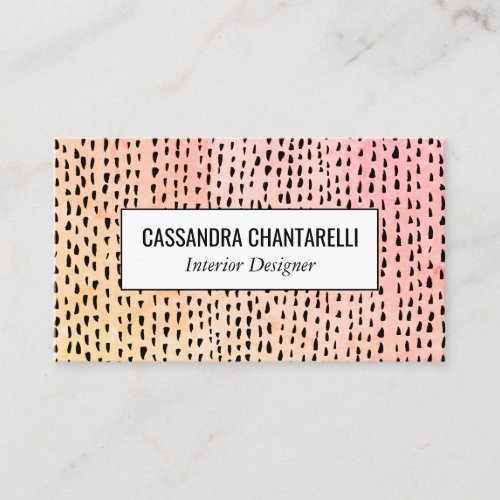 Abstract ink dots pink gold watercolor business card