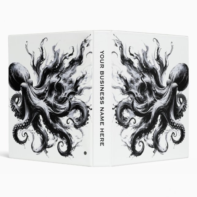 Abstract Ink Fluid Octopus Kraken 3 Ring Binder (Background)