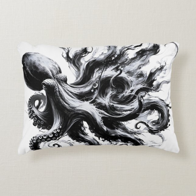 Abstract Ink Fluid Octopus Kraken Accent Pillow (Front)