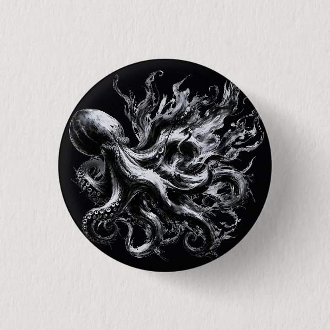 Abstract Ink Fluid Octopus Kraken Button (Front)