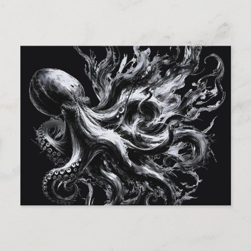 Abstract Ink Fluid Octopus Kraken Holiday Postcard