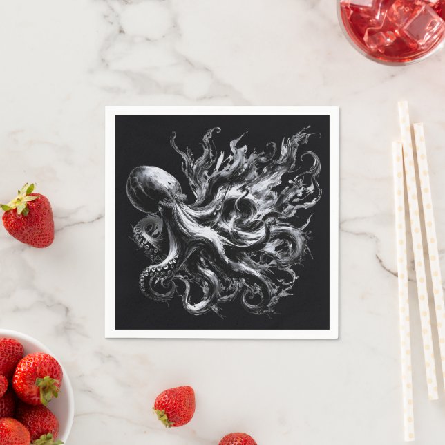 Abstract Ink Fluid Octopus Kraken Napkins (Insitu)