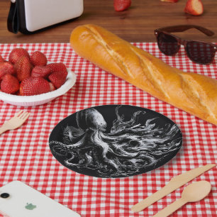 Abstract Ink Fluid Octopus Kraken Paper Plates