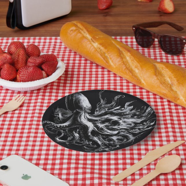 Abstract Ink Fluid Octopus Kraken Paper Plates (Picnic)