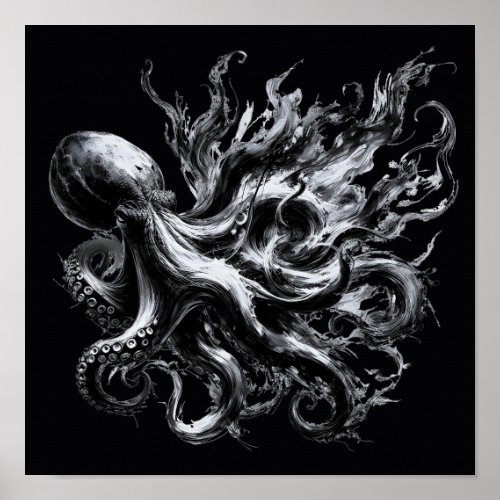 Abstract Ink Fluid Octopus Kraken Poster