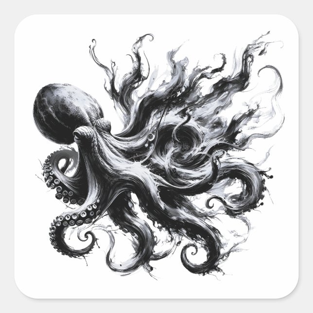 Abstract Ink Fluid Octopus Kraken Square Sticker (Front)