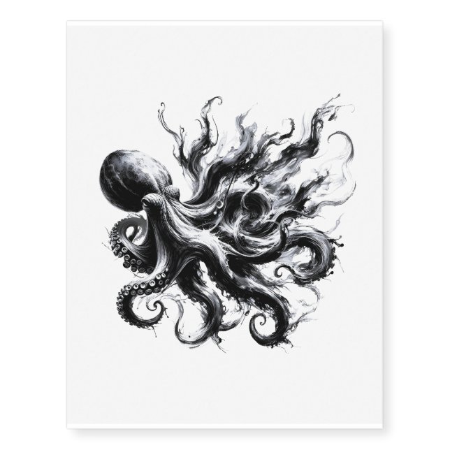 Abstract Ink Fluid Octopus Kraken Temporary Tattoos (Front)