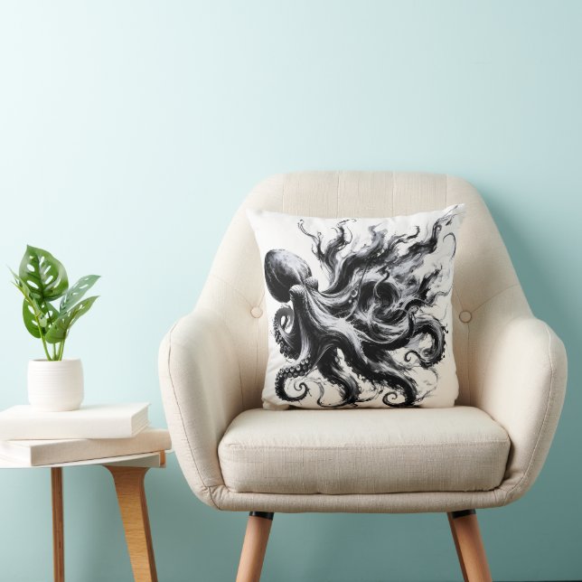 Abstract Ink Fluid Octopus Kraken Throw Pillow (Chair)