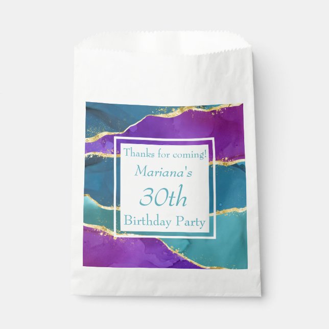 Abstract Ink Fuchsia Pink Teal Gold Birthday Favor Bag (Front)
