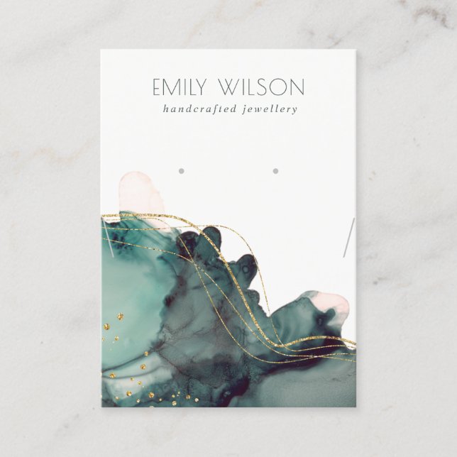Abstract Ink Gold Green Necklace Earring Display Business Card (Front)