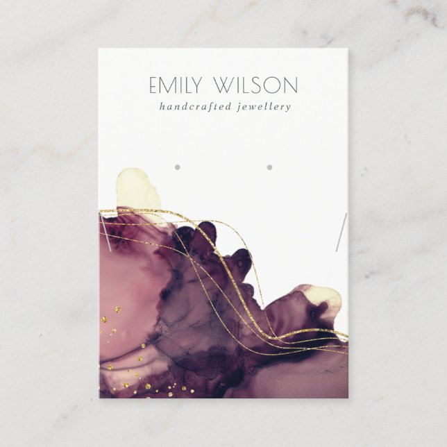 Abstract Ink Gold Maroon Necklace Earring Display Business Card (Front)