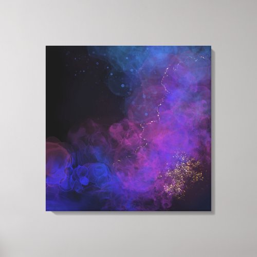 Abstract Ink Painting Black Blue Purple Square Canvas Print