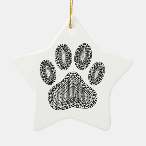 Abstract Ink Paw Print Ceramic Ornament