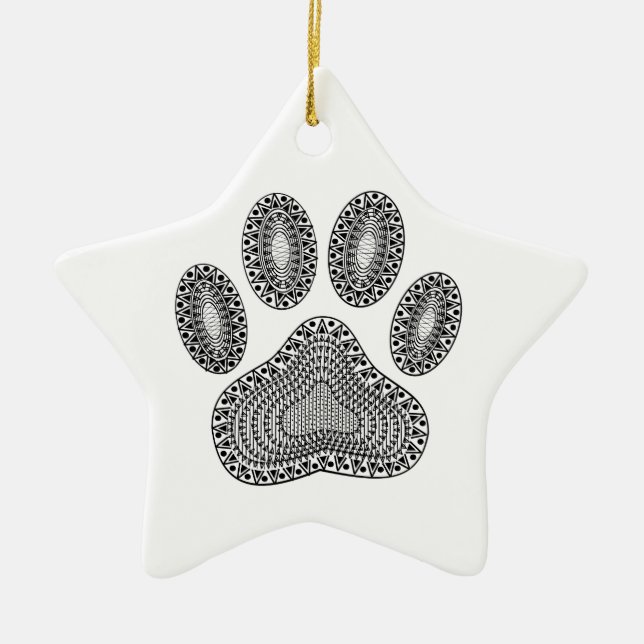 Abstract Ink Paw Print Ceramic Ornament (Front)