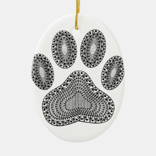 Abstract Ink Paw Print Ceramic Ornament