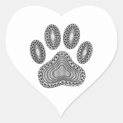 Abstract Ink Paw Print Heart Sticker