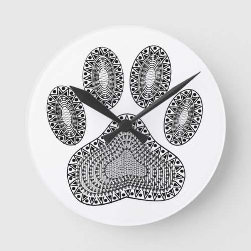 Abstract Ink Paw Print Round Clock