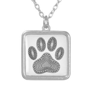 Abstract Ink Paw Print Silver Plated Necklace