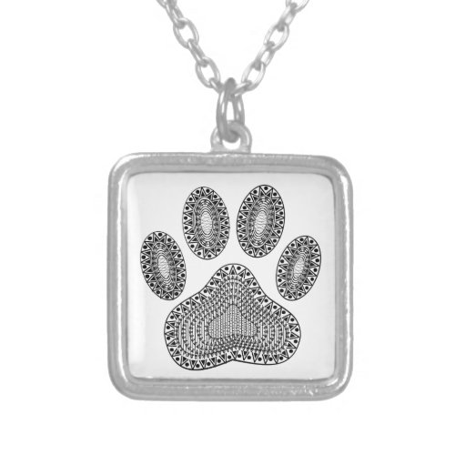 Abstract Ink Paw Print Silver Plated Necklace