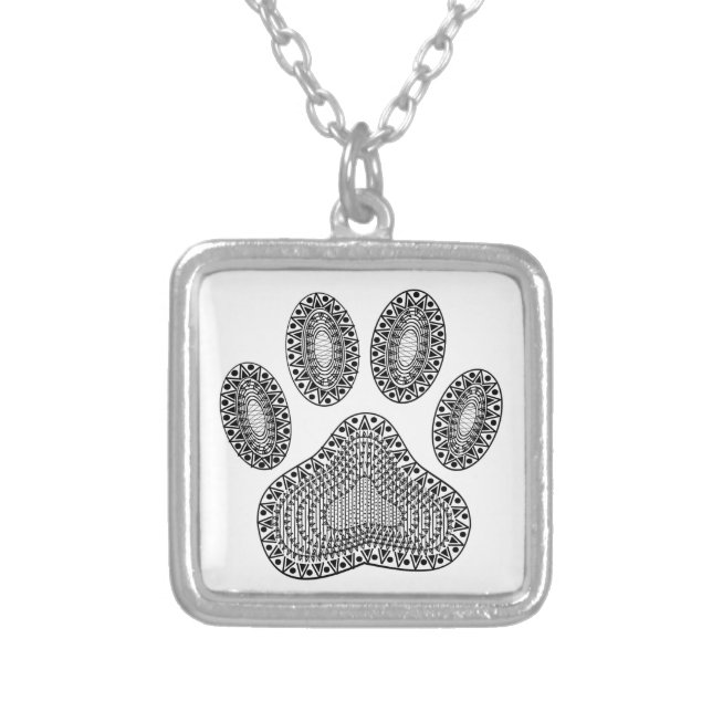 Abstract Ink Paw Print Silver Plated Necklace (Front)
