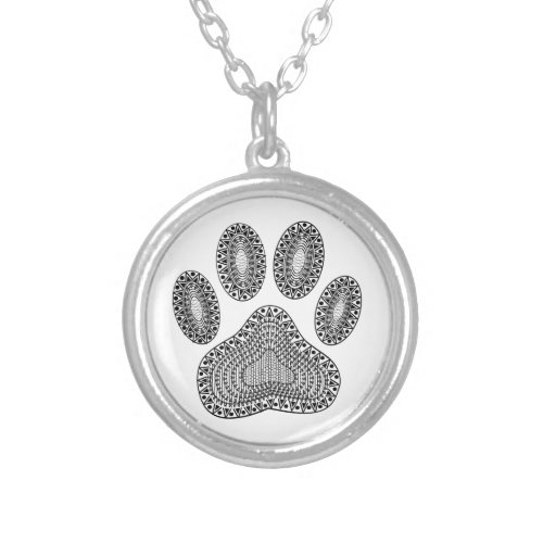 Abstract Ink Paw Print Silver Plated Necklace