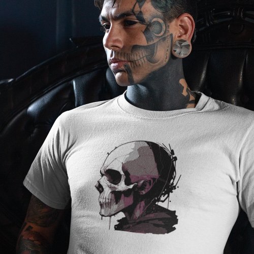 Abstract Ink Splash Steampunk Cyberpunk Skull Mens T_Shirt