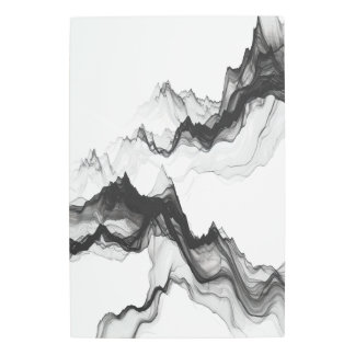 Abstract ink wash mountain peaks landscape, serene metal print