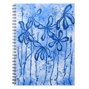 Abstract Inked Flowers Blue Lilies Notebook