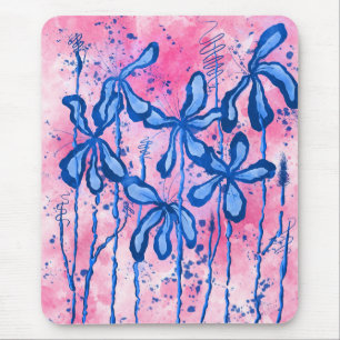 Abstract Inked Flowers  Blue Pink Mouse Pad