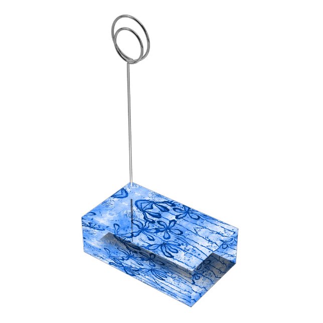 Abstract Inked Flowers Blue Place Card Holder (Corner)