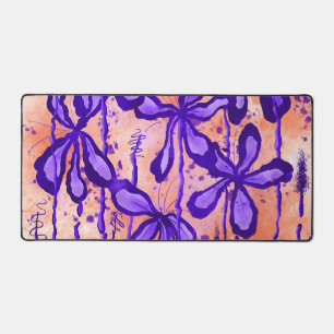 Abstract Inked Flowers Orange Purple Desk Mat