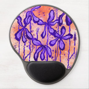 Abstract Inked Flowers Orange Purple Gel Mouse Pad