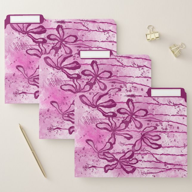 Abstract Inked Flowers Pink Sky File Folder (Set)