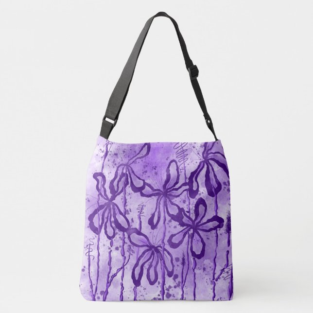 Abstract Inked Flowers Purple Crossbody Bag (Back)