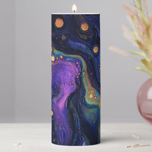 Abstract Iridescent Art Pillar Candle (In Situ)