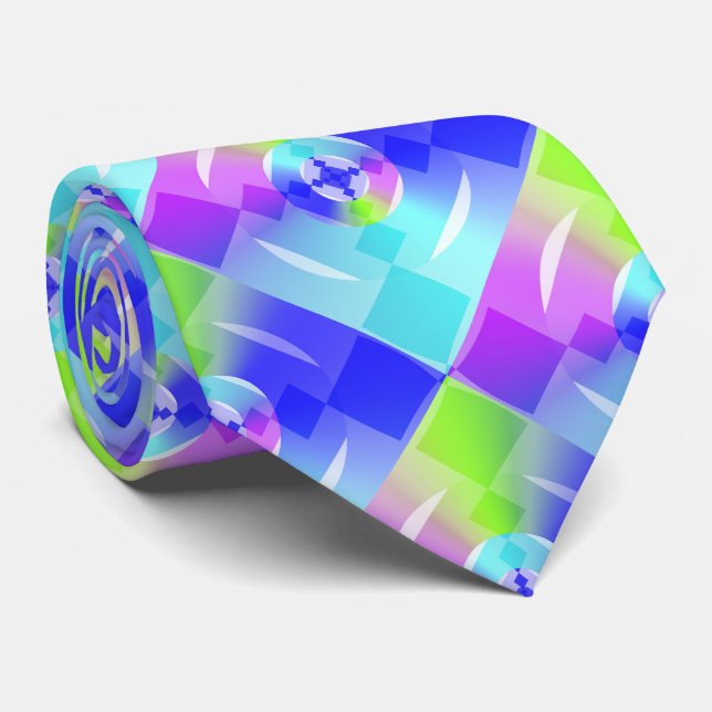Abstract Iridescent Rainbow Gradient Fractal Art Neck Tie (Rolled)