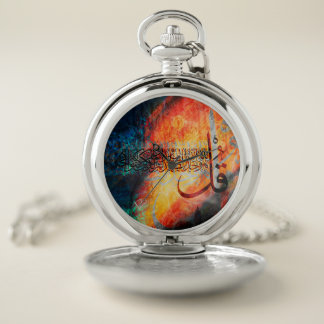Abstract Islamic Art Calligraphy, Surah Ikhlas Pocket Watch