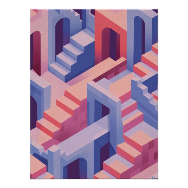  Abstract Isometric Stairs and Arches Poster (Front)