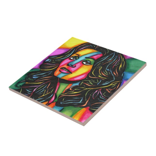 abstract Italian womans face original art  Ceramic Tile (Side)