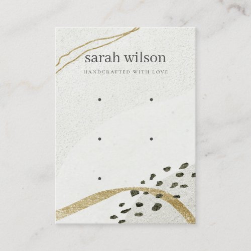 Abstract Ivory Black Gold 3 Stud Earring Display Business Card
