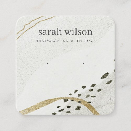 Abstract Ivory Black Gold Earring Stud Display Square Business Card