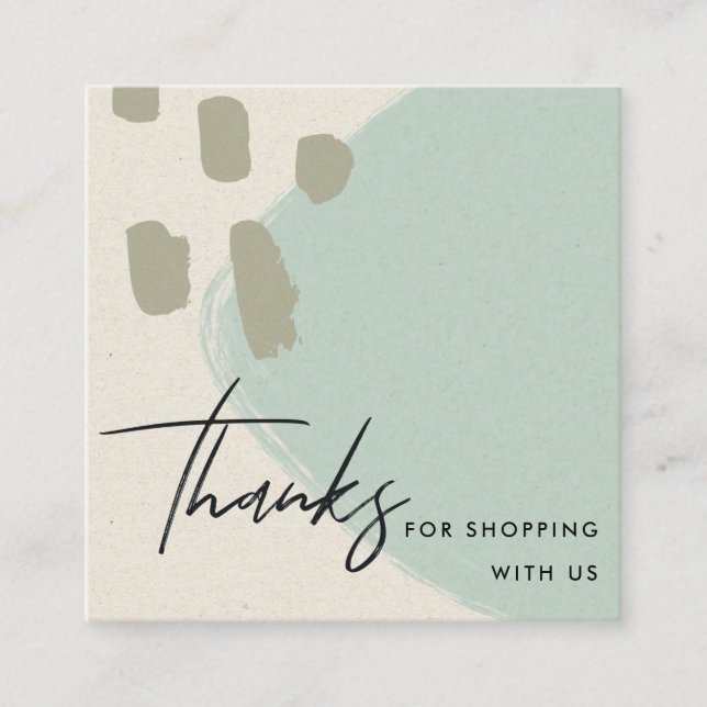 ABSTRACT IVORY BLUE KRAFT SCANDI THANK YOU LOGO SQUARE BUSINESS CARD (Front)