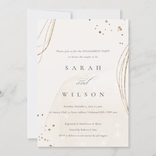 Abstract Ivory Gold Glitter Engagement Invite